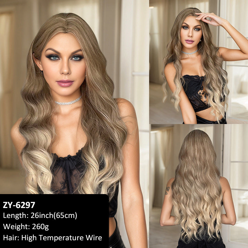 Wig Female Daily Net Red Sweet Head Dyed Black pink Gradient Wigs