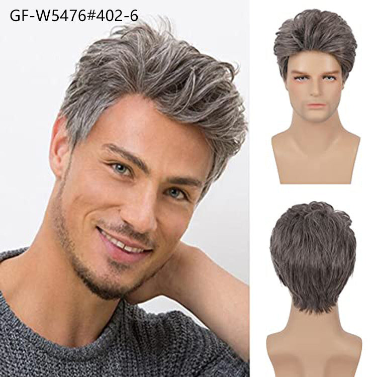 New Chemical Fiber Short Curly Wig Men's Light Breathable Brown 12 Inch Head Cover