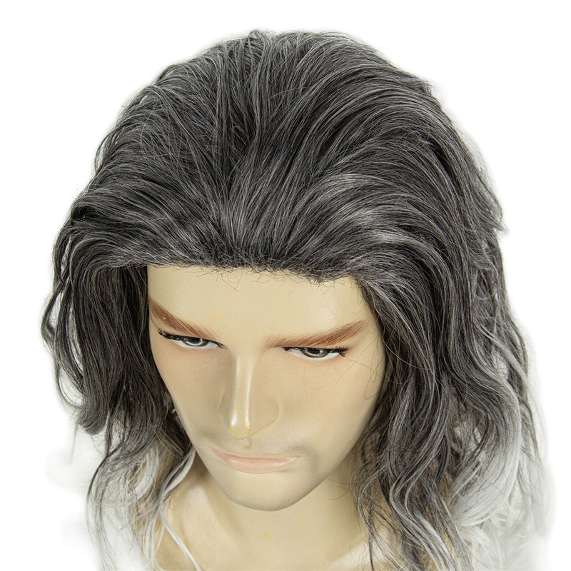 New Halloween Wig Retro Rock Gray Gradient Men's Long Wig