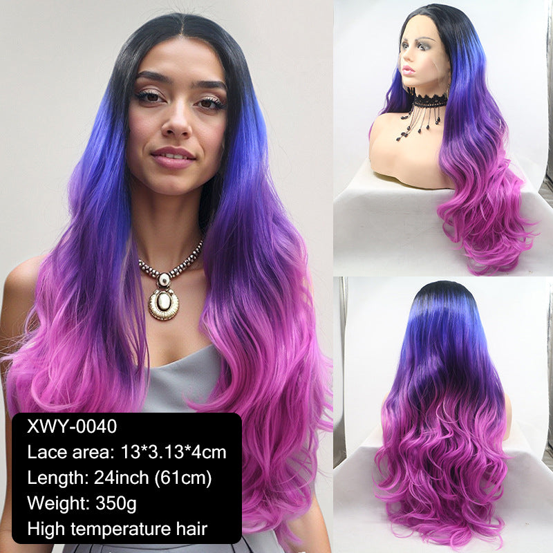New wig 13*4 hand-crocheted lace wig with invisible powder blue gradient center parting