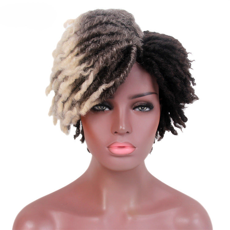European and American dirty braid wig new arrival Amazon afro export foreign trade brown with bangs short curly wig