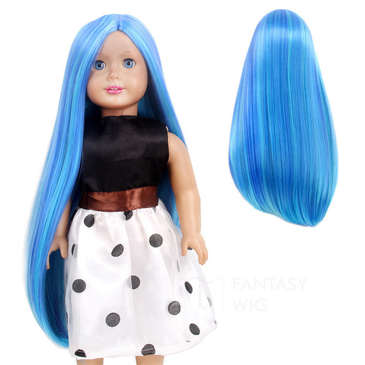 BJD American doll universal wig head cover black long straight hair easy to care for doll wig export foreign trade