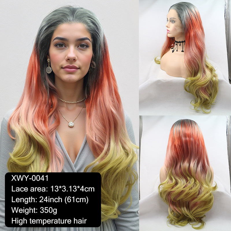 New wig 13*4 hand-crocheted lace wig with invisible powder blue gradient center parting