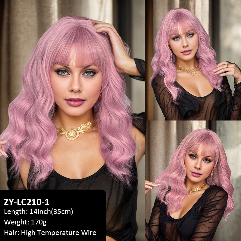 Wig short hair air bangs 35cm high-temperature silk bob wig for women