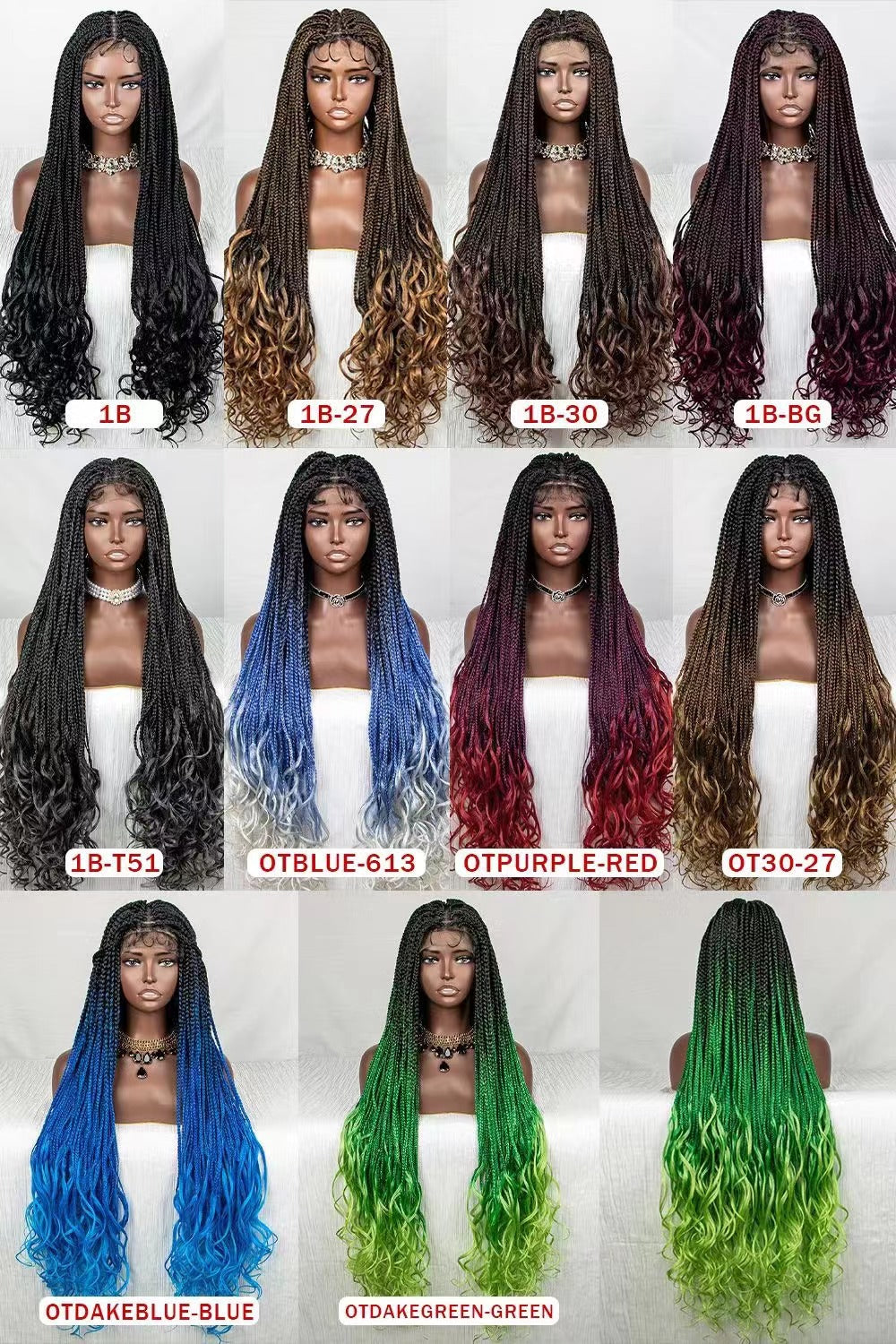 Dirty Braids Braids Gradient Color Hair Wigs Free Parting 38 Inches Lace Headgear Wigs