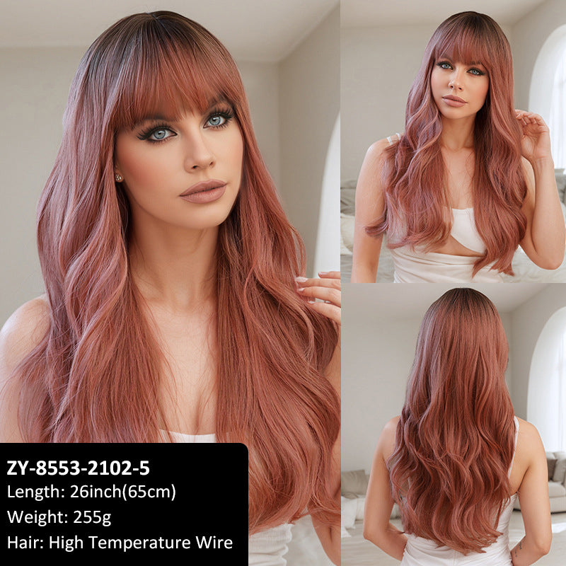 Wig Female Daily Net Red Sweet Head Dyed Black pink Gradient Wigs