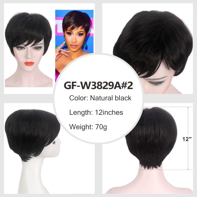 Mom's high-end wig pixie wig, brown Kanikaron short curly wig
