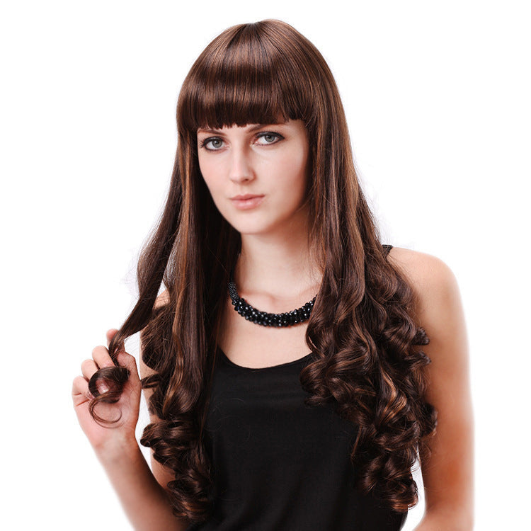 Hot selling European and American long curly hair women's bangs golden flame retardant silk synthetic fiber wig headpiece factory wholesale