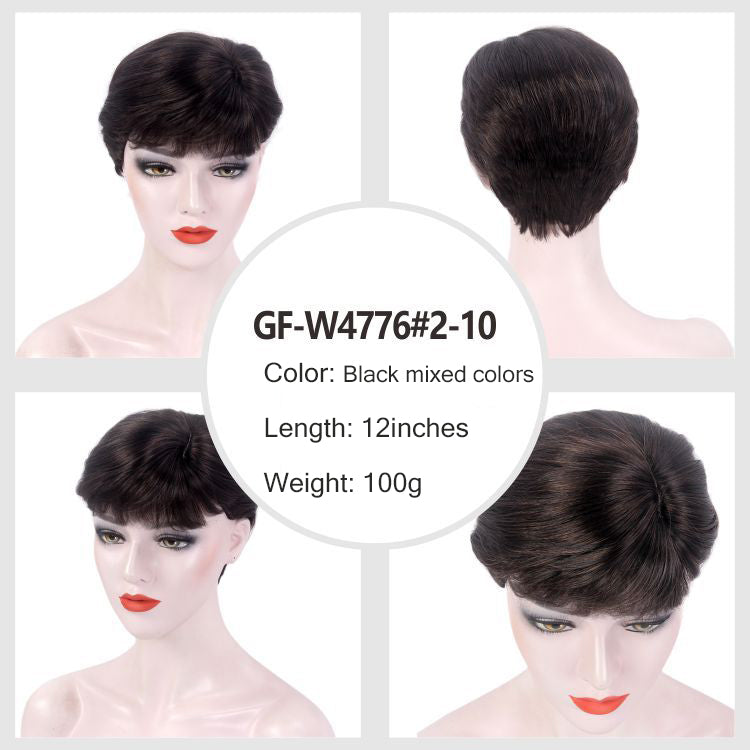 Mom's high-end wig pixie wig, brown Kanikaron short curly wig