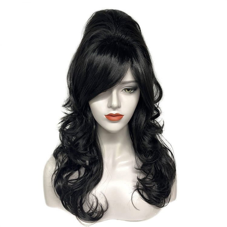 70s European and American retro wig top hat 80s black long curly dance cos export foreign trade exaggerated performance wig