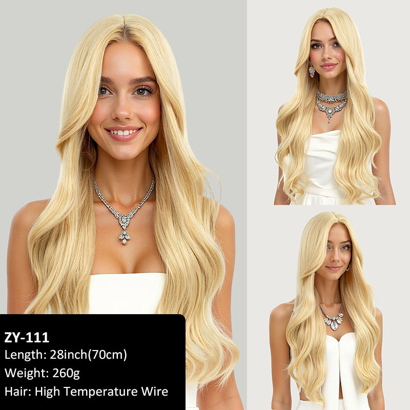 Layered collarbone-length wig with dyed bangs and realistic long straight hair
