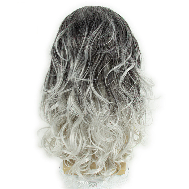 New Halloween Wig Retro Rock Gray Gradient Men's Long Wig