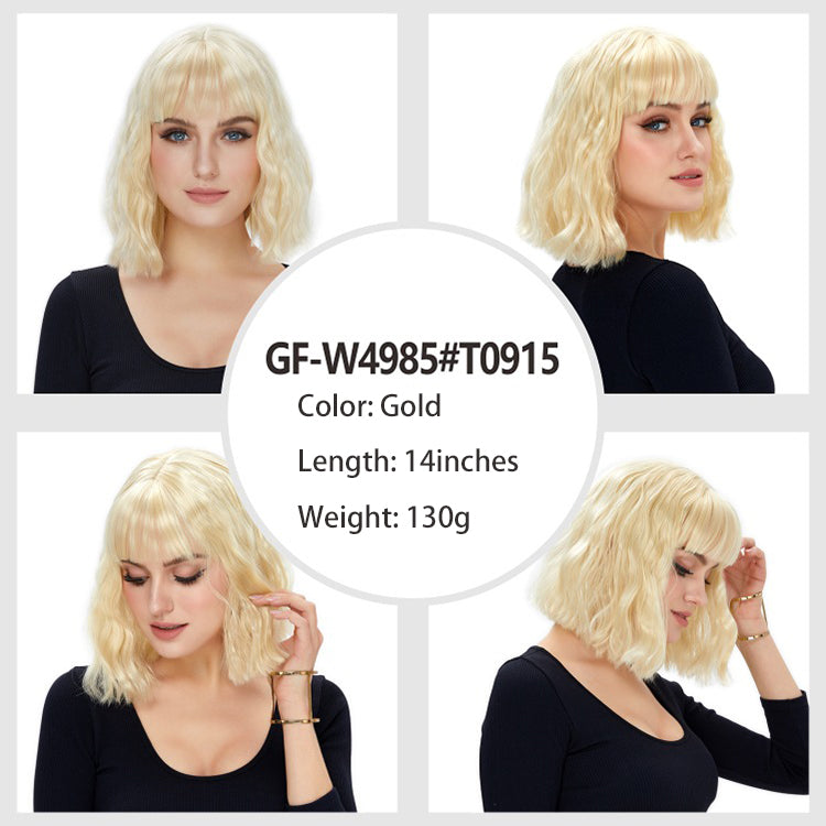 Wig simulation short curly hair white woman white gold wool curly wig