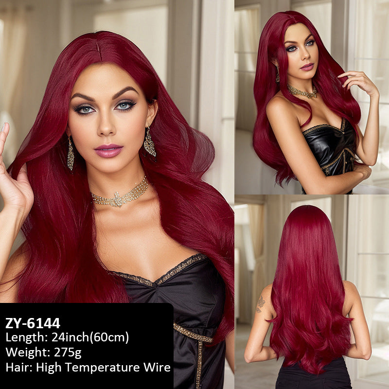 Wig Simulation Hairline Female Group Anchor 60cm Slightly Curly Long Red