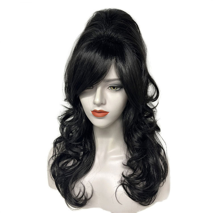 70s European and American retro wig top hat 80s black long curly dance cos export foreign trade exaggerated performance wig