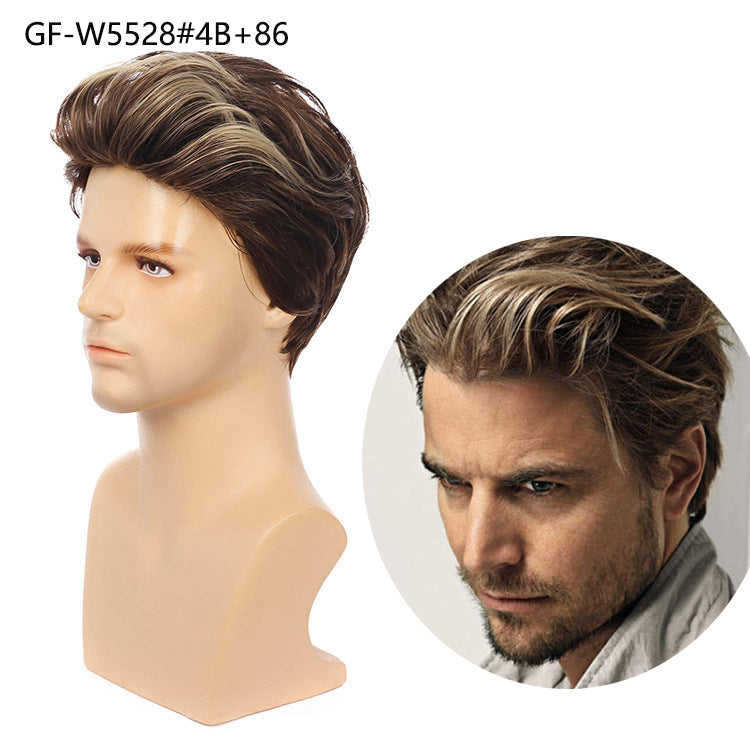 New Chemical Fiber Short Curly Wig Men's Light Breathable Brown 12 Inch Head Cover
