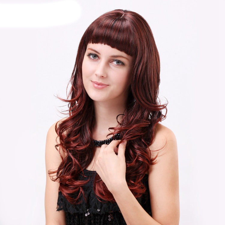 Hot selling European and American long curly hair women's bangs golden flame retardant silk synthetic fiber wig headpiece factory wholesale