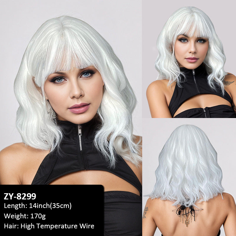 Wig short hair air bangs 35cm high-temperature silk bob wig for women