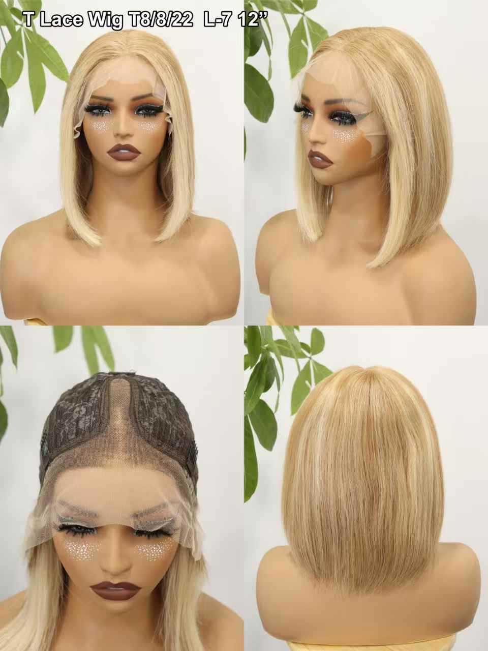 T Lace Front Human Hair Wig Blonde bob Wigs Gradient Real Hair Wigs