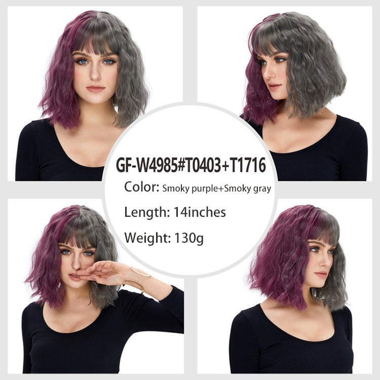 Wig simulation short curly hair white woman white gold wool curly wig
