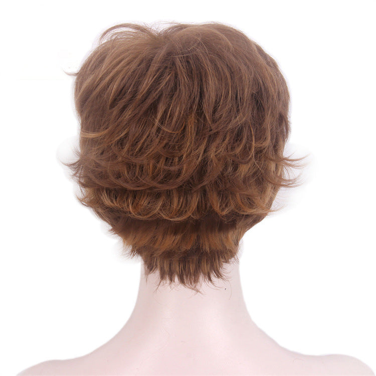 Mom's high-end wig pixie wig, brown Kanikaron short curly wig