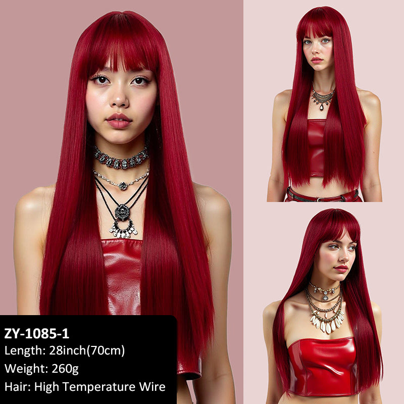 Hot Sale Wig Female Soft Good Care Brown air Bangs 70cm Hair Wig