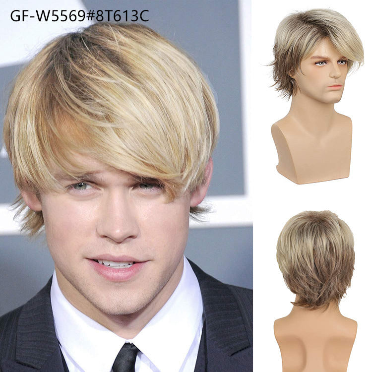 New Chemical Fiber Short Curly Wig Men's Light Breathable Brown 12 Inch Head Cover