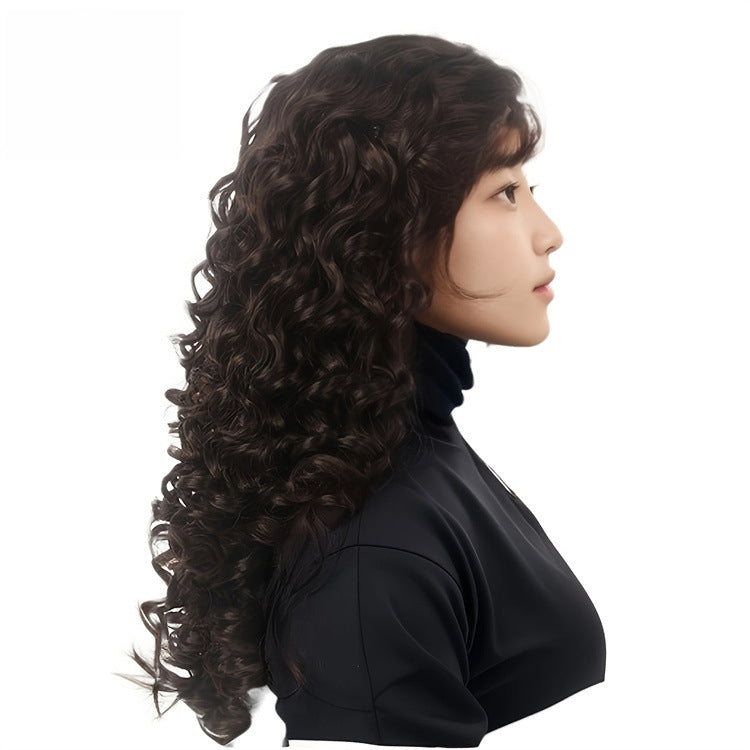 Wavy curls Hong Kong style wig long curls retro wool curls brown women's wig