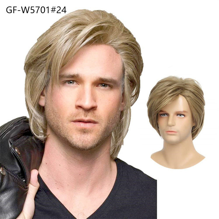 New Chemical Fiber Short Curly Wig Men's Light Breathable Brown 12 Inch Head Cover