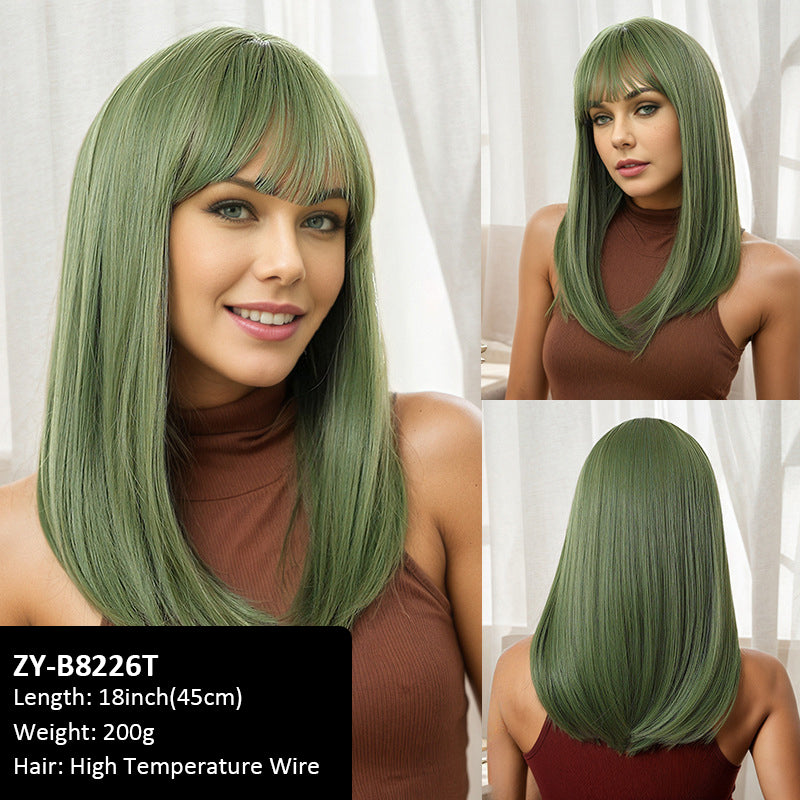 Wig short hair air bangs 35cm high-temperature silk bob wig for women