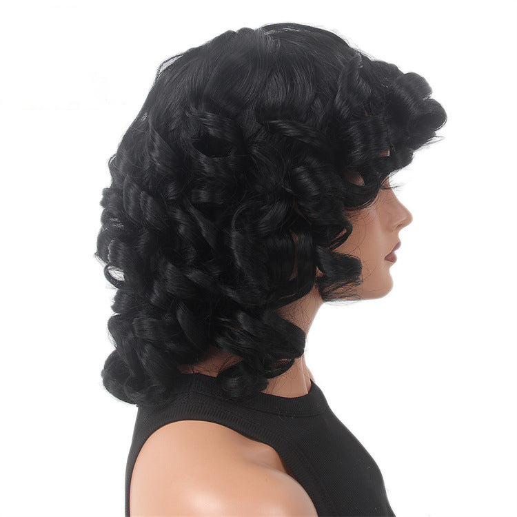 Export Trade: African Women's Black Short Curly Wig with Partable Bangs and Detachable Hairpiece