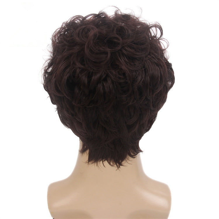 New Chemical Fiber Short Curly Wig Men's Light Breathable Brown 12 Inch Head Cover