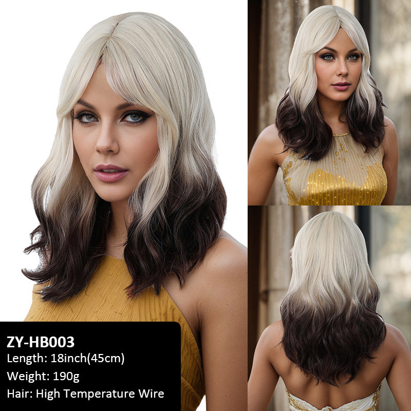 Wig short hair air bangs 35cm high-temperature silk bob wig for women