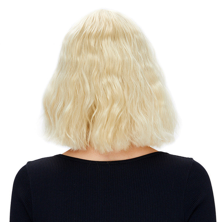 Wig simulation short curly hair white woman white gold wool curly wig