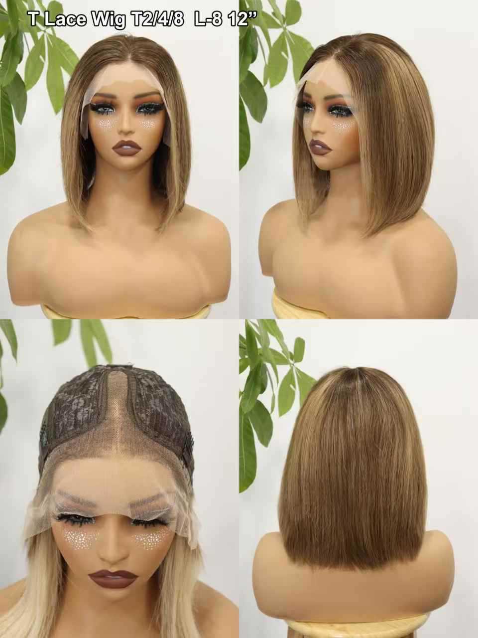 T Lace Front Human Hair Wig Blonde bob Wigs Gradient Real Hair Wigs