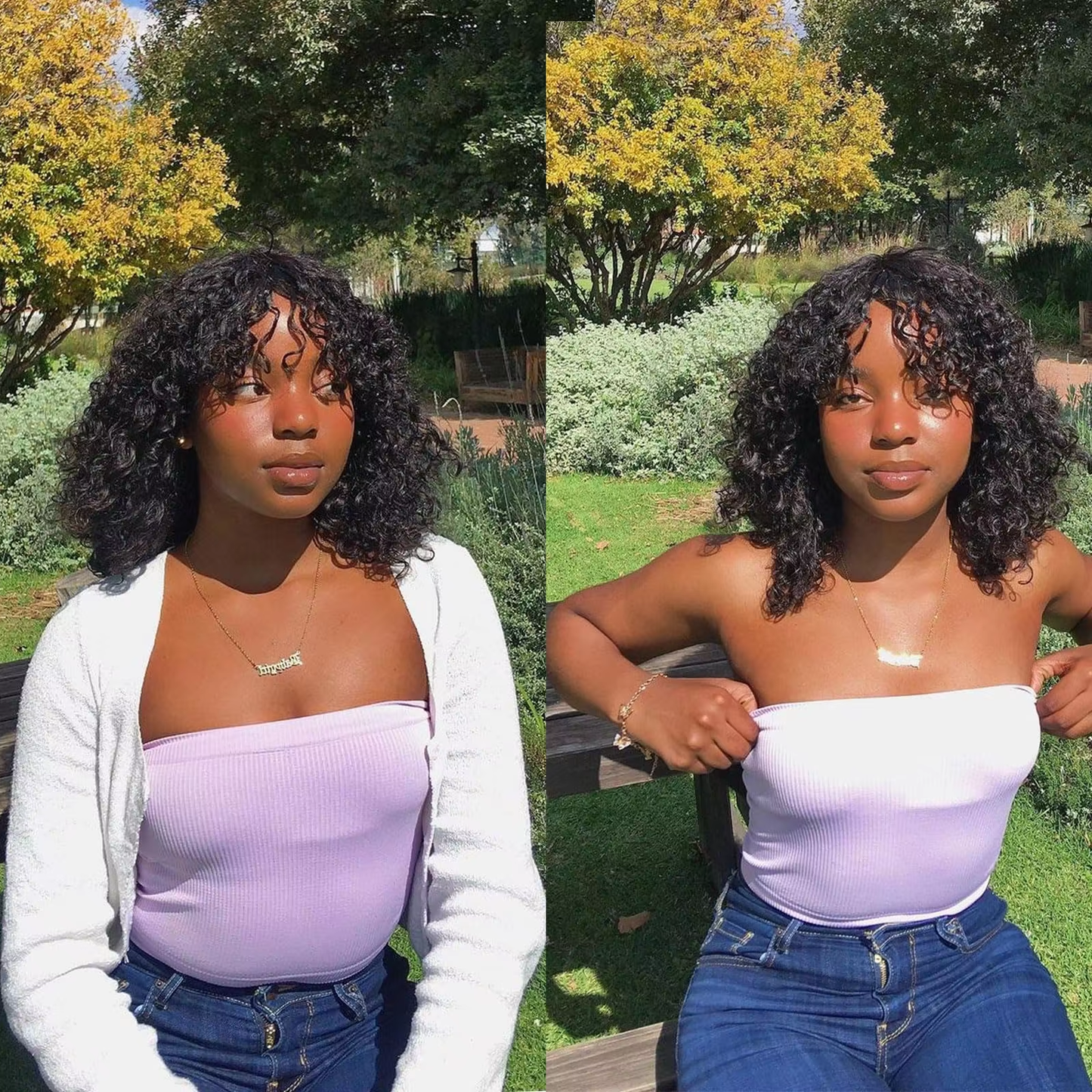 BOSQUE Beauty Short Curly Bob With Bangs Human Hair Wig 200% Density Pre Plucked Bleached Knots Natural Black