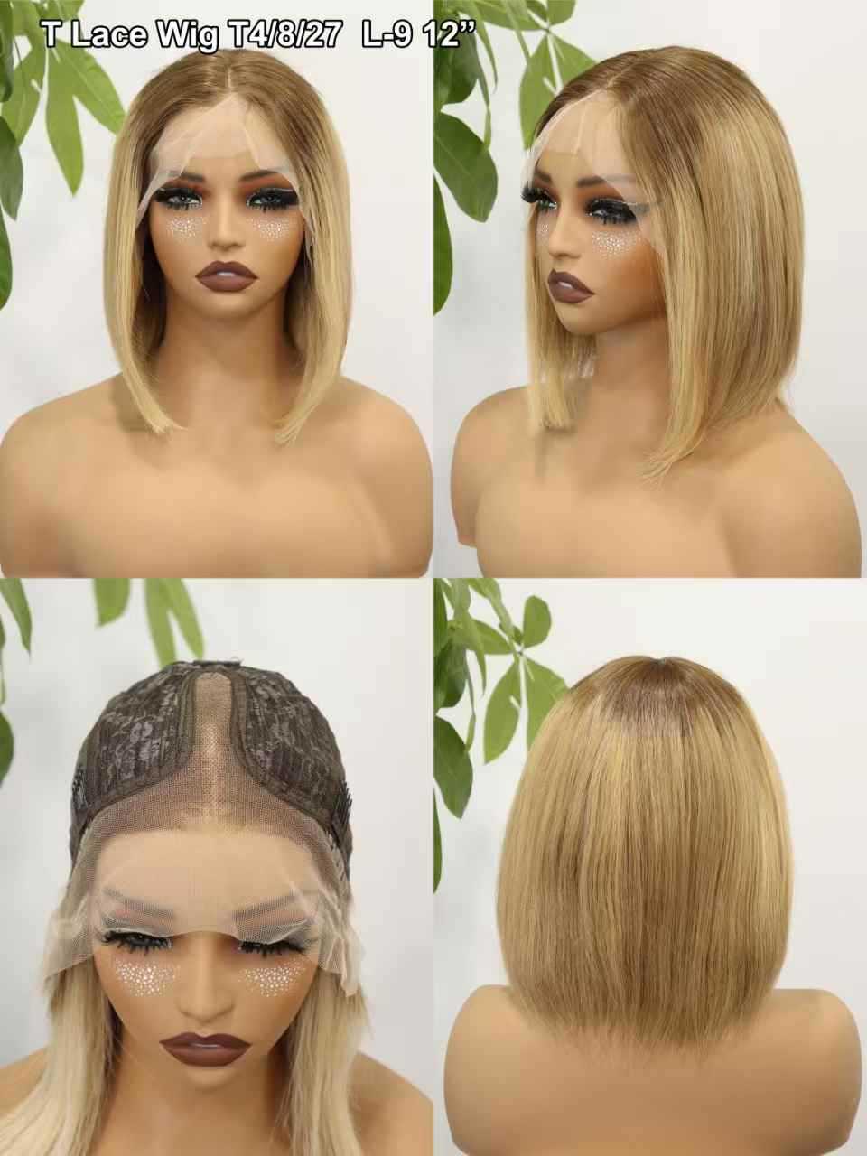 T Lace Front Human Hair Wig Blonde bob Wigs Gradient Real Hair Wigs