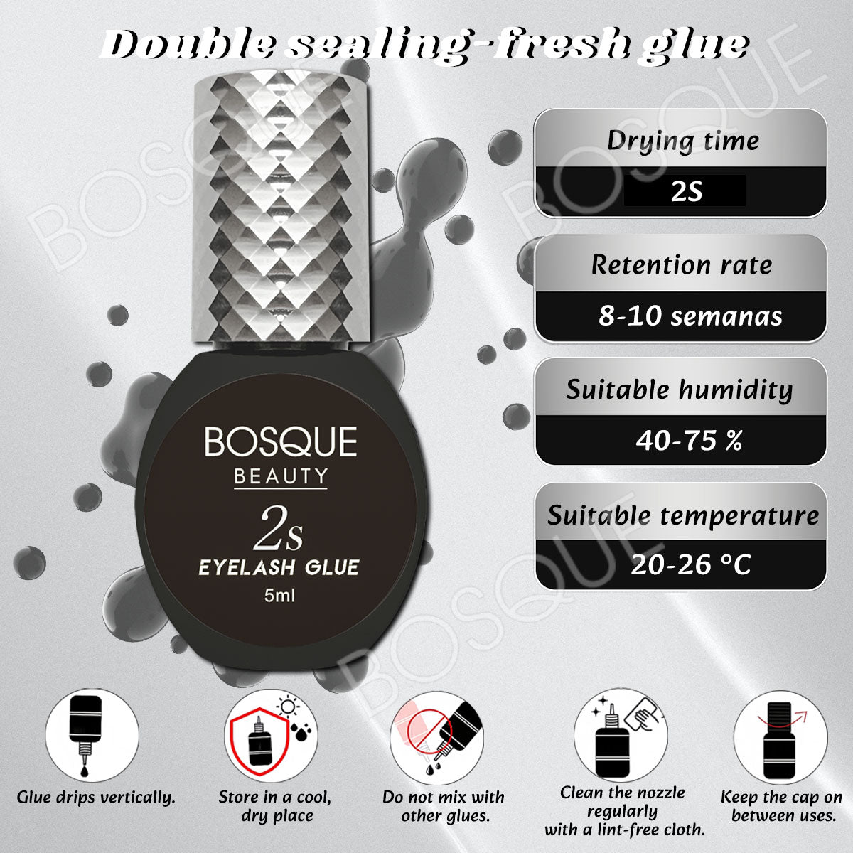 Pegamento para extensiones de pestañas, secado en 2 segundos, color negro, resistente al agua, solo para uso profesional.