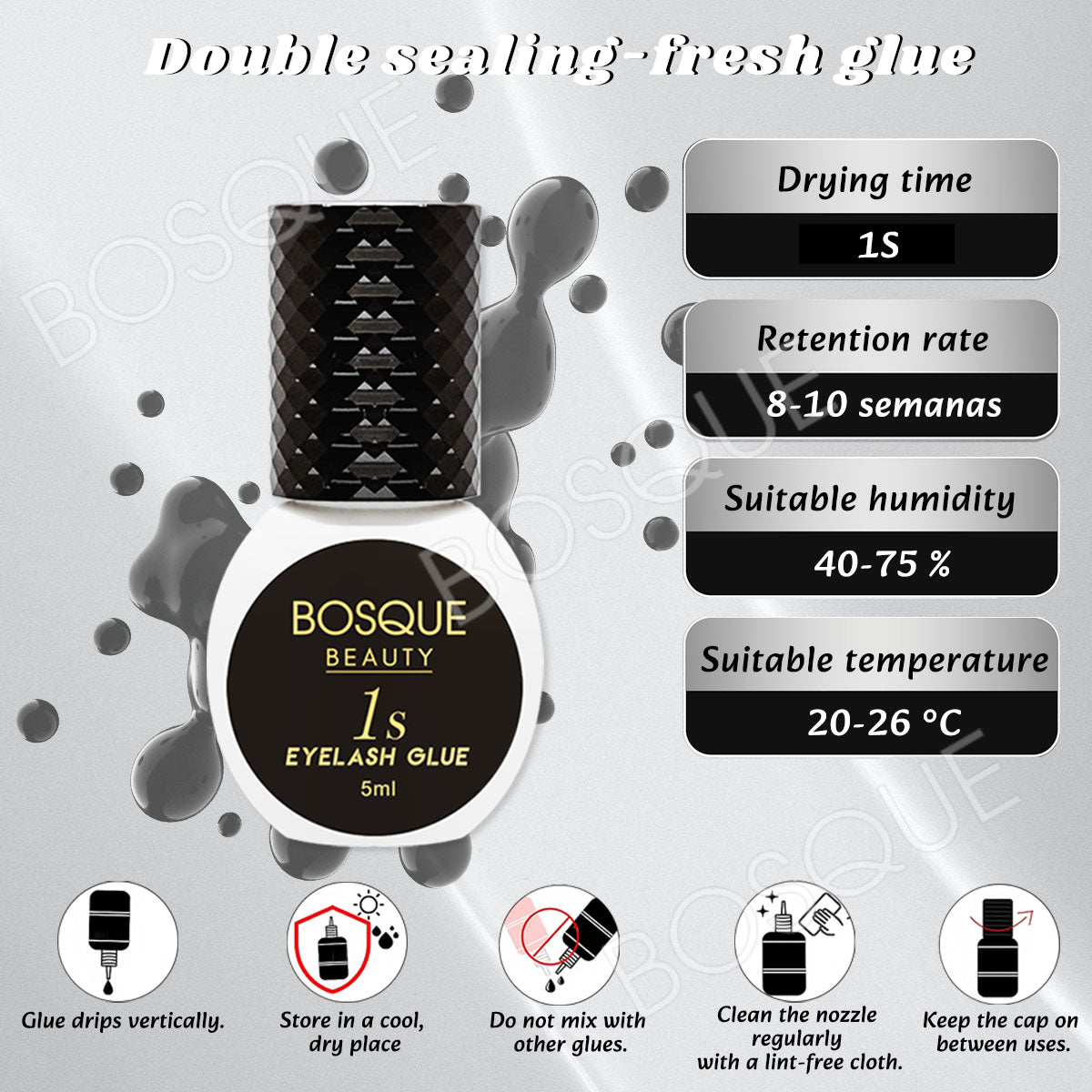 Pegamento para extensiones de pestañas, secado en 1 segundo, color negro, resistente al agua, solo para uso profesional.