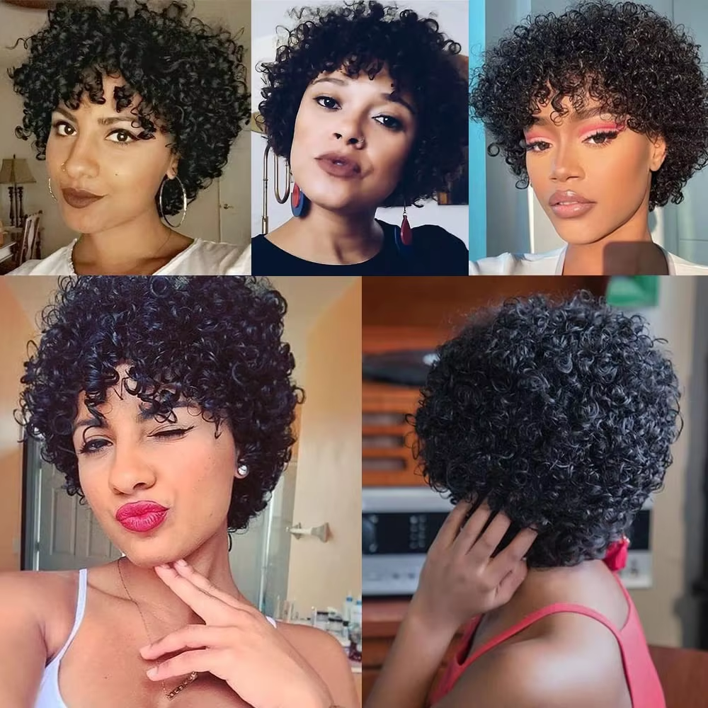 200% Density Short Human Hair Wig for Daily Use Natural Black Color BOSQUE Beauty