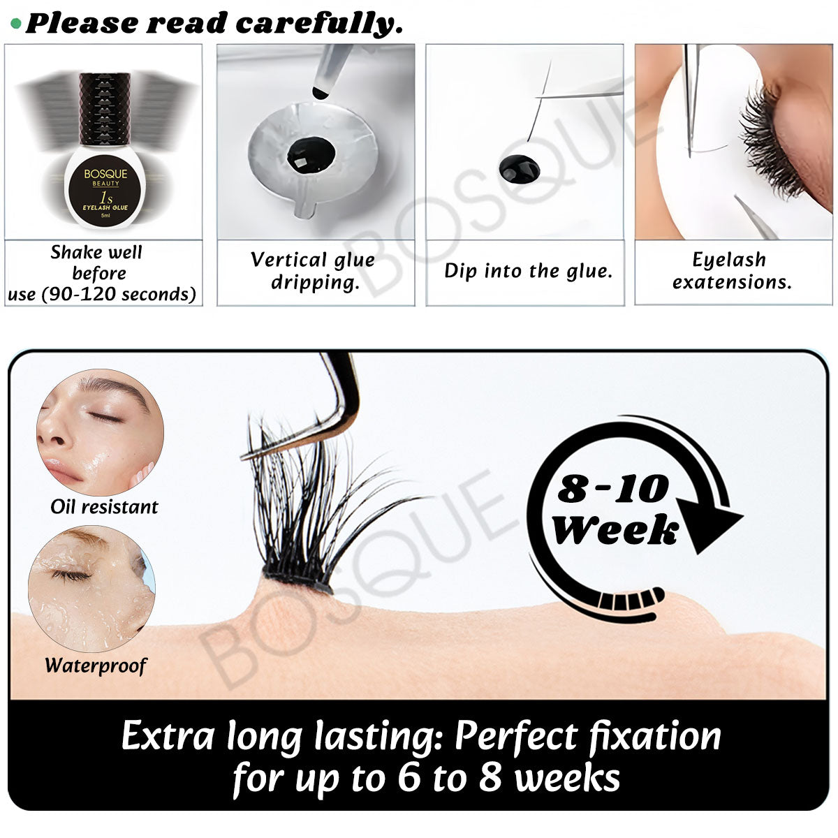 Pegamento para extensiones de pestañas, secado en 1 segundo, color negro, resistente al agua, solo para uso profesional.