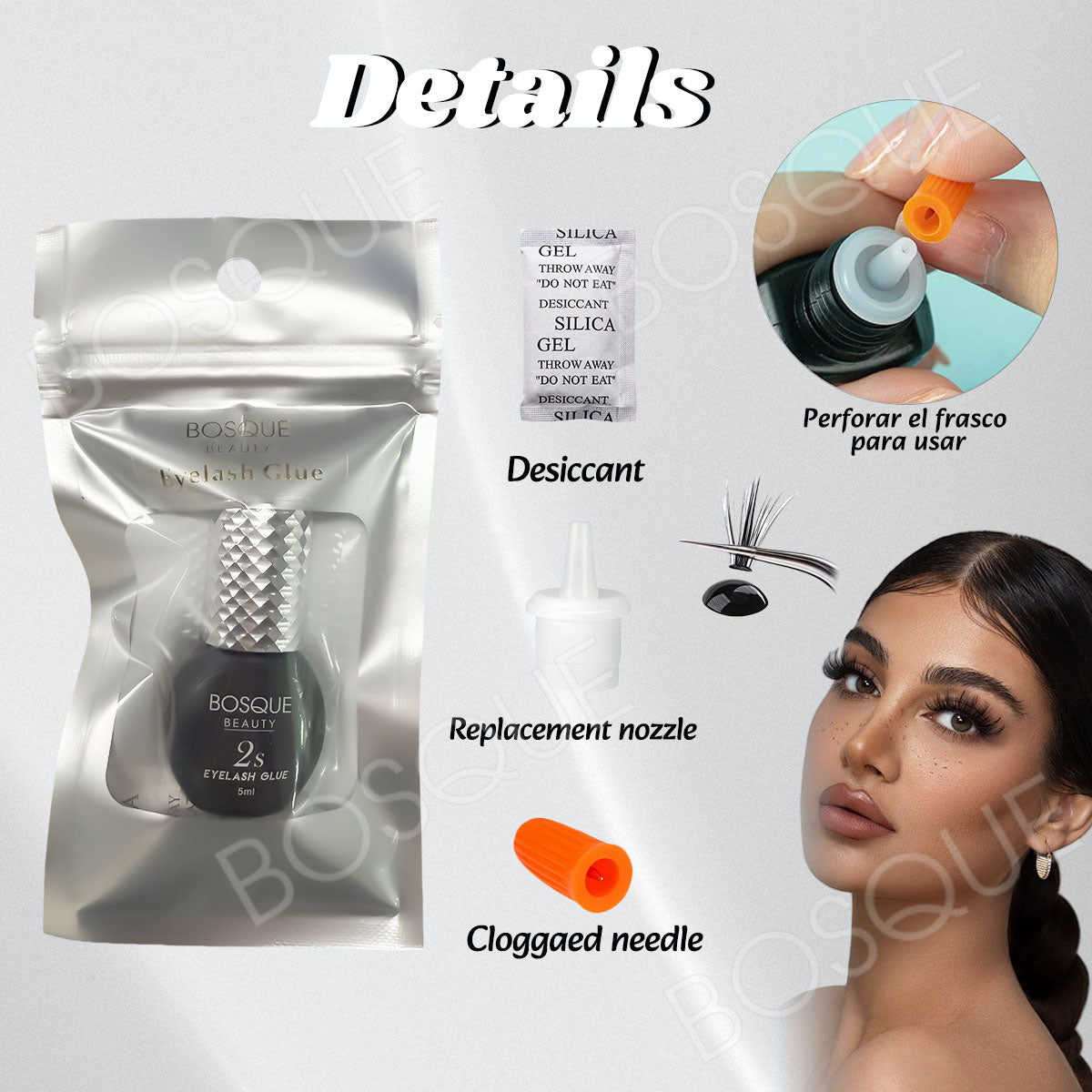 Pegamento para extensiones de pestañas, secado en 2 segundos, color negro, resistente al agua, solo para uso profesional.