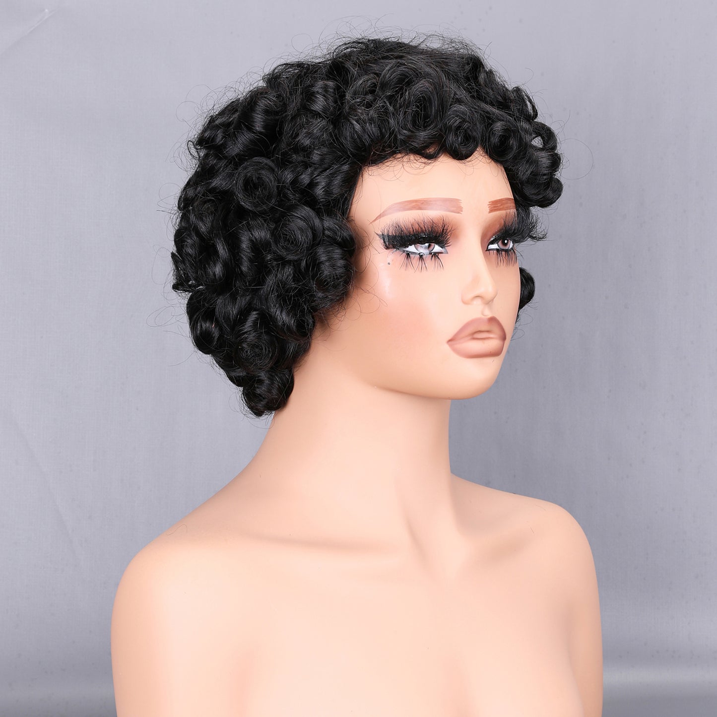 Tightly Curly Human Hair Machine Made Wig 200% Density Small Kinky Curly Full Cap Wefted Wig Natural Black BOSQUE Beauty