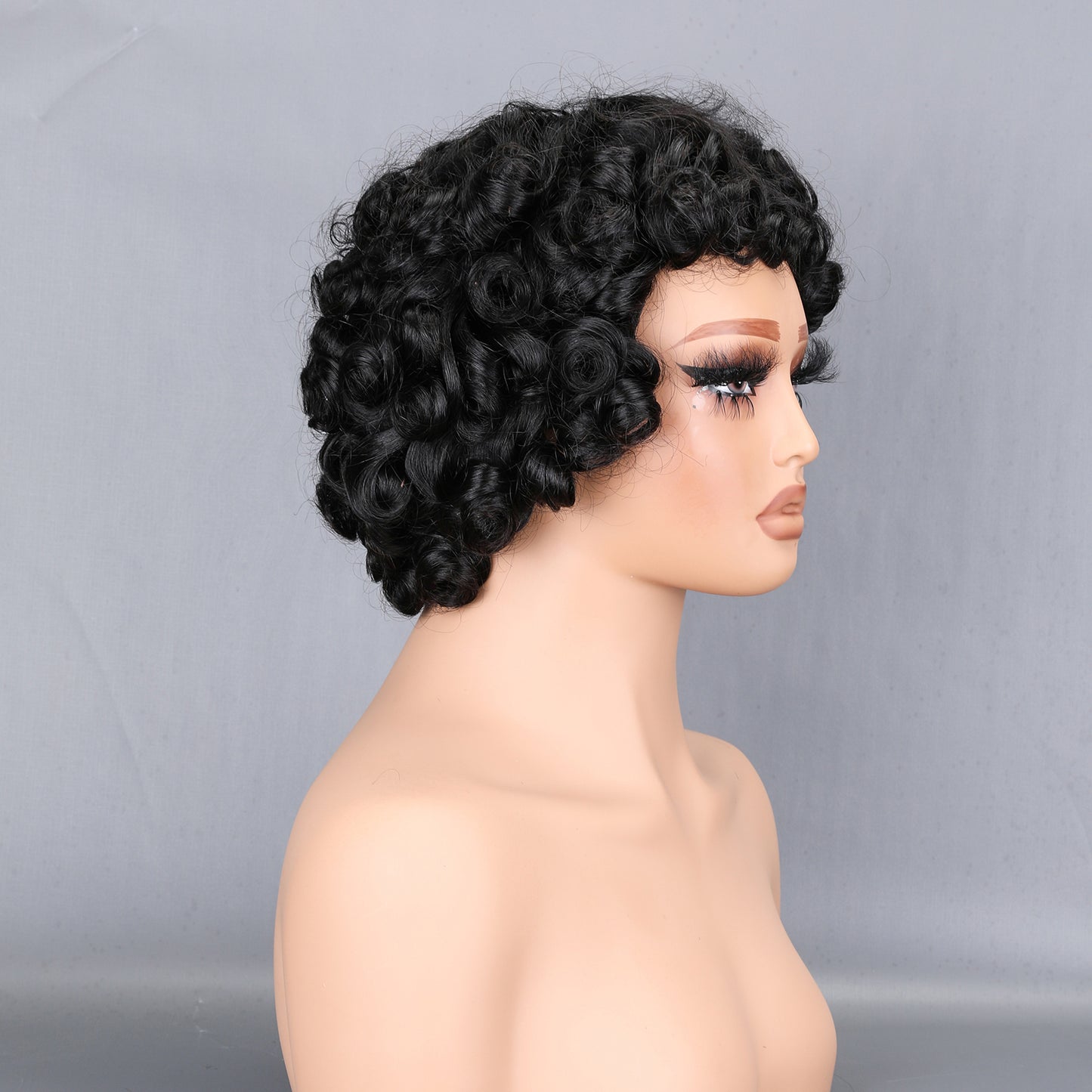 Tightly Curly Human Hair Machine Made Wig 200% Density Small Kinky Curly Full Cap Wefted Wig Natural Black BOSQUE Beauty