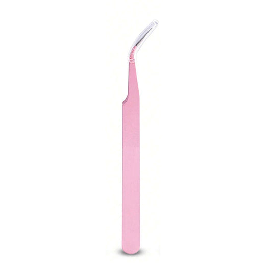 A pair of pink eyelash tweezers