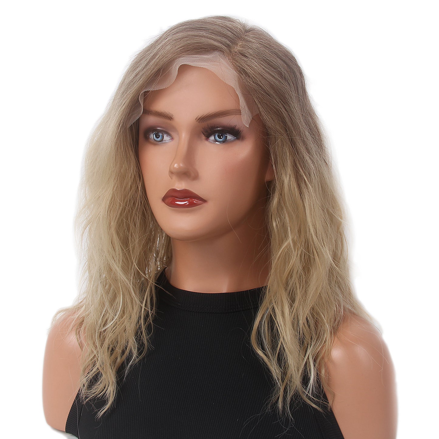 Natural Wave Short Women Lace Front Synthetic Wigs T-Part Lace Middle Length Lace Curly Wigs