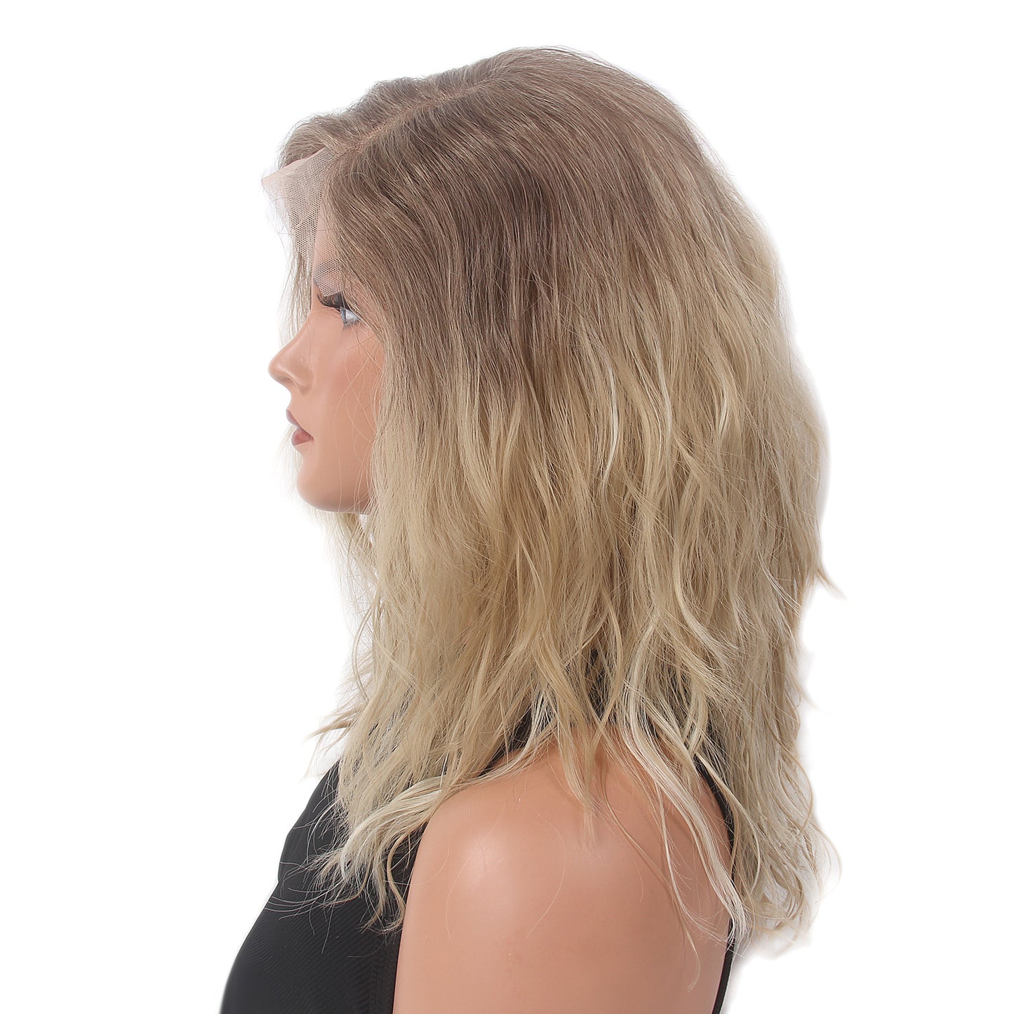 Natural Wave Short Women Lace Front Synthetic Wigs T-Part Lace Middle Length Lace Curly Wigs
