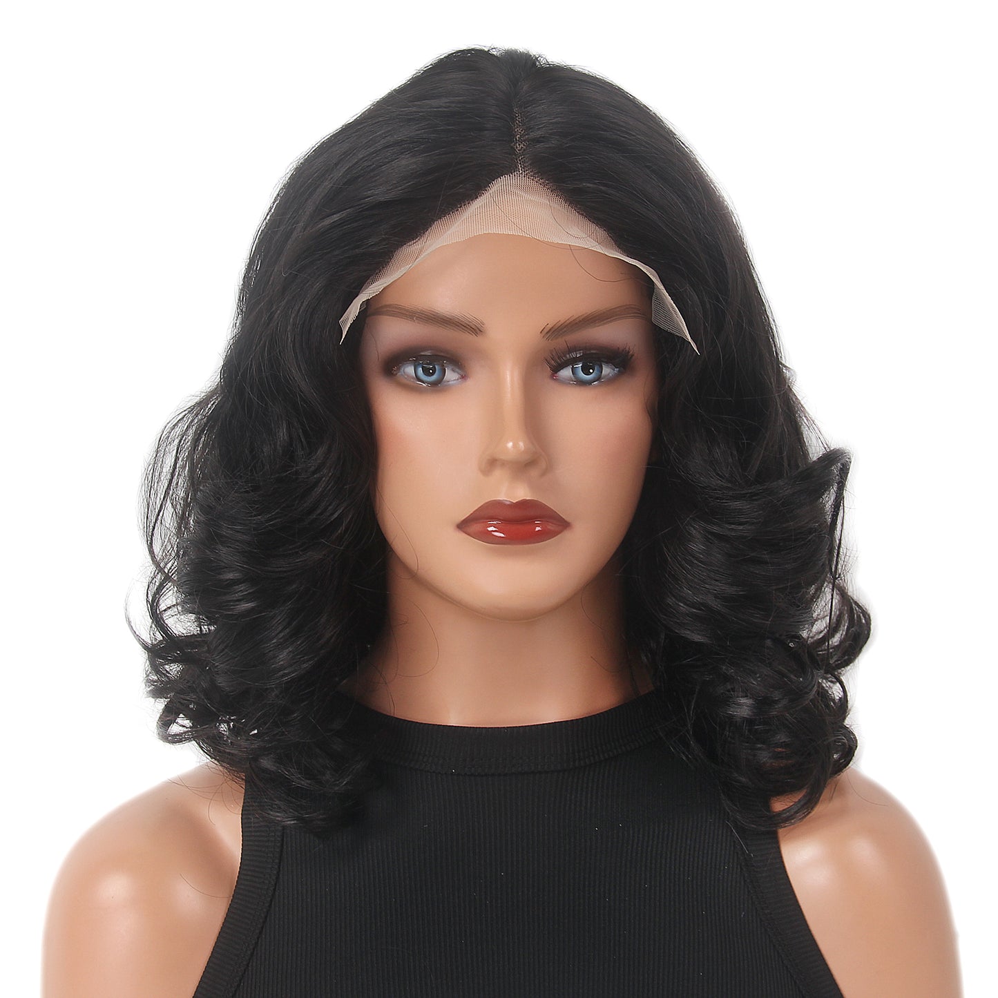 Black Lace Front Wigs Loose Wave Front Wigs Synthetic Glueless Wavy Bob Wig