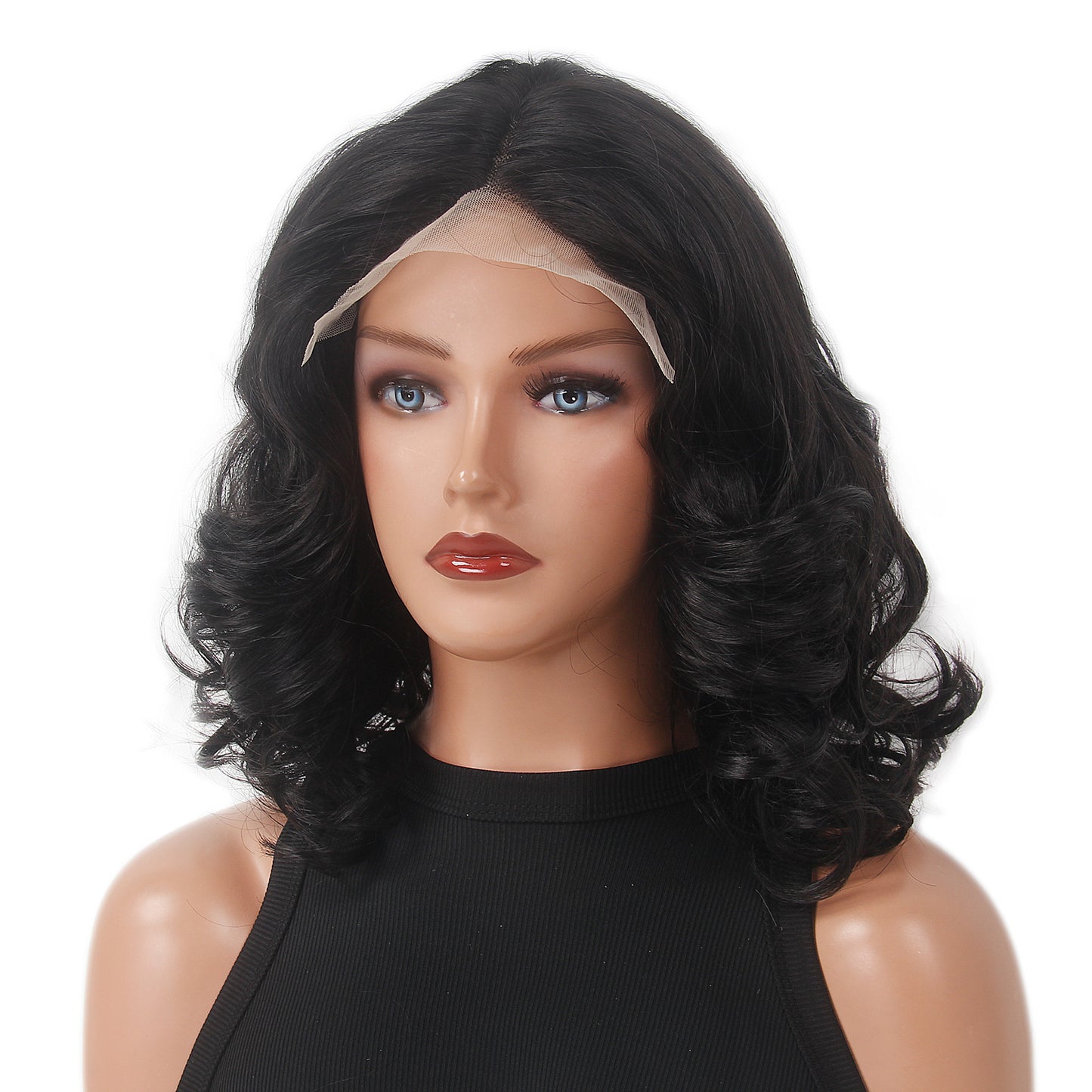Black Lace Front Wigs Loose Wave Front Wigs Synthetic Glueless Wavy Bob Wig