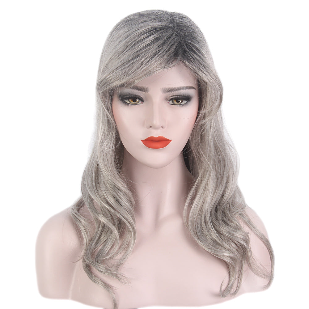Long Gray Layer Women Wigs Wavy Synthetic Hair for Cosplay, Halloween, and Everyday Use